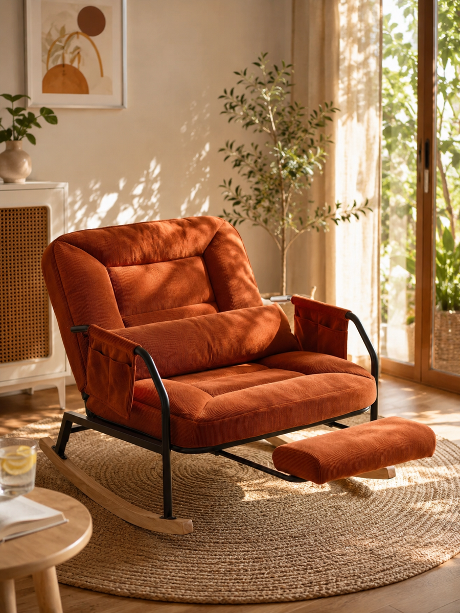 Fauteuil à Bascule Relax Terracotta premium avec Repose-Pieds Intégré | HAVENA