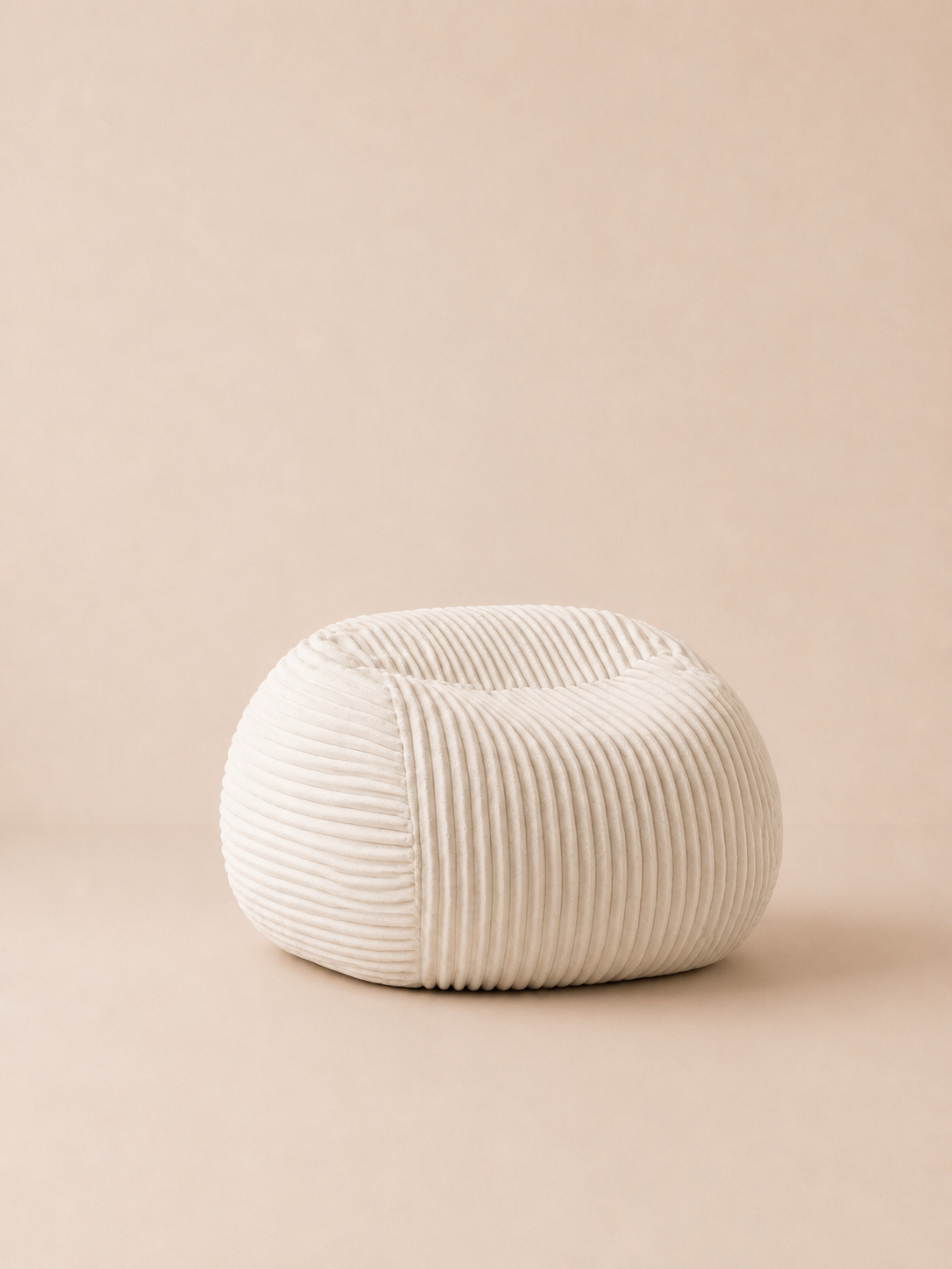 Pouf arrondi premium salon velours côtelé crème — format généreux | Doucely