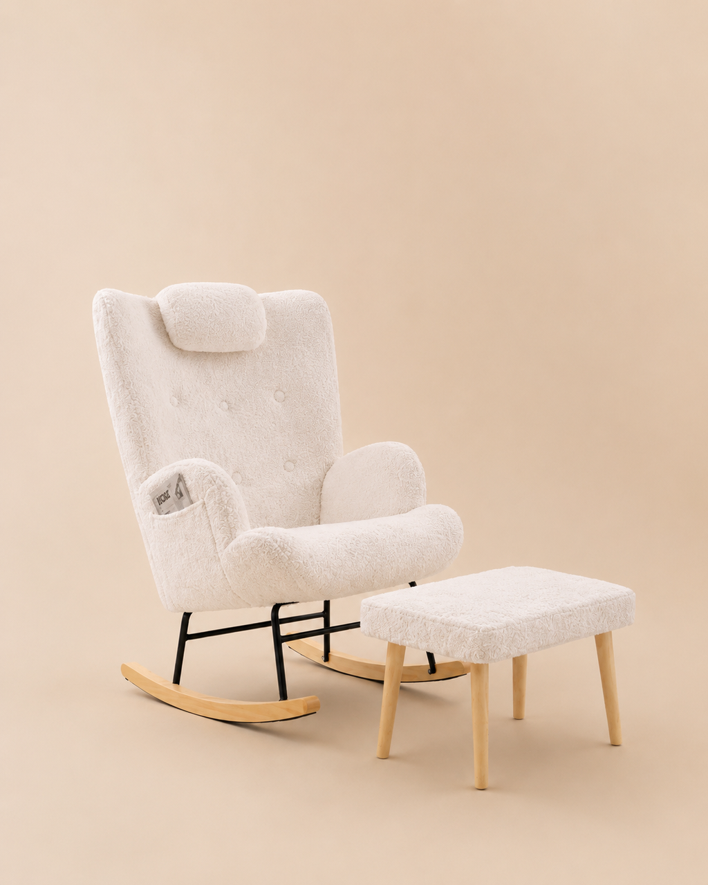 Fauteuil à Bascule Scandinave en Bouclé premium avec Repose-Pieds | ORYA