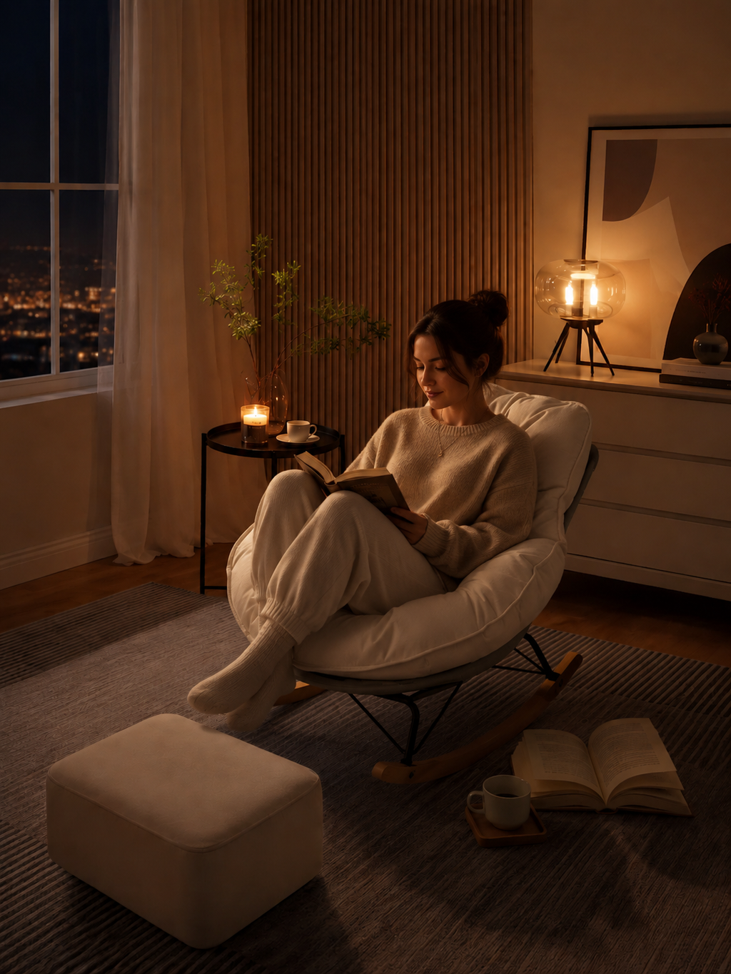 Fauteuil à bascule  blanc cassé | Nestora