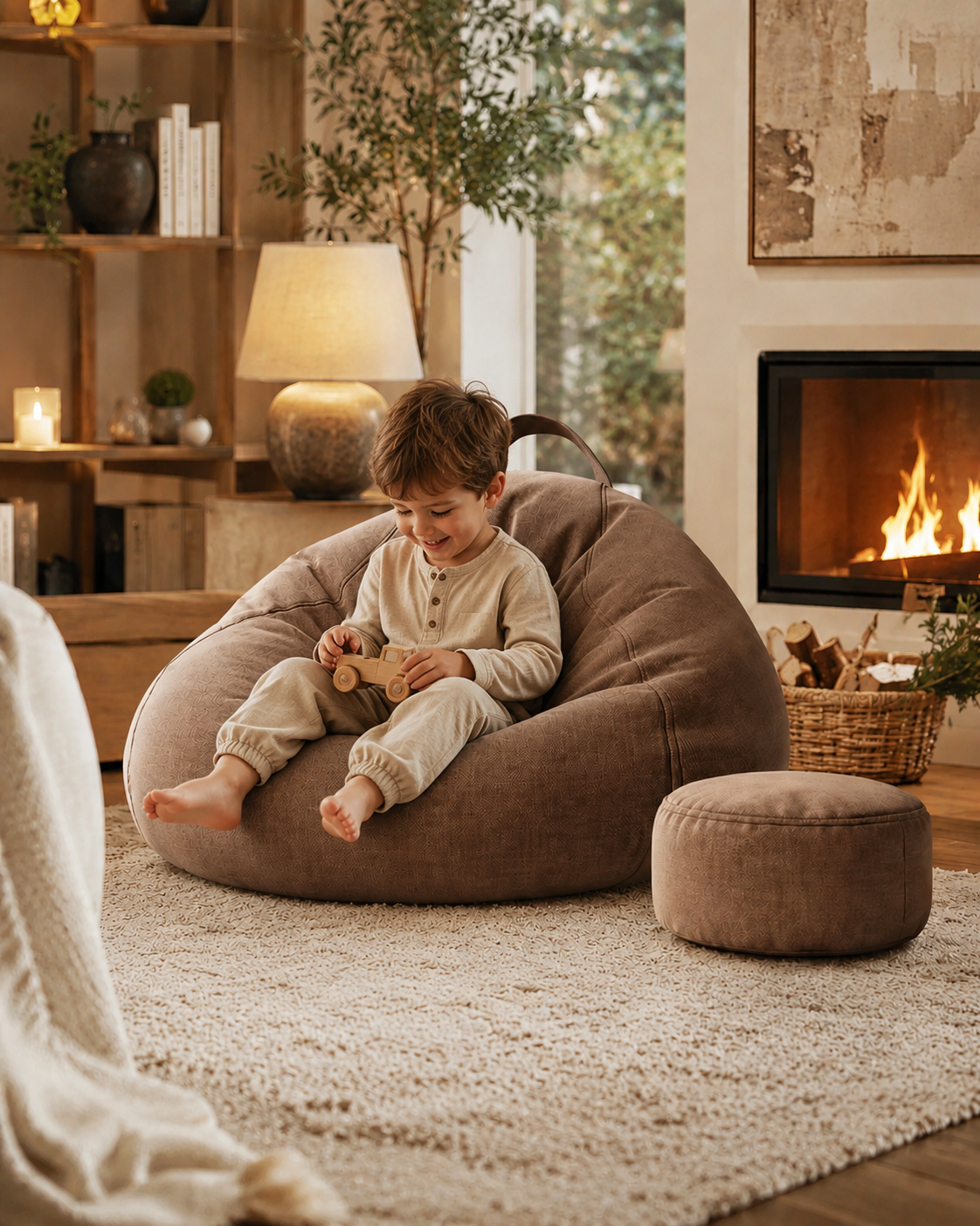 Pouf poire géant salon premium avec repose-pieds assorti | Nesty