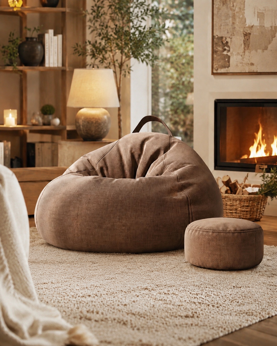 Pouf poire géant salon premium avec repose-pieds assorti | Nesty