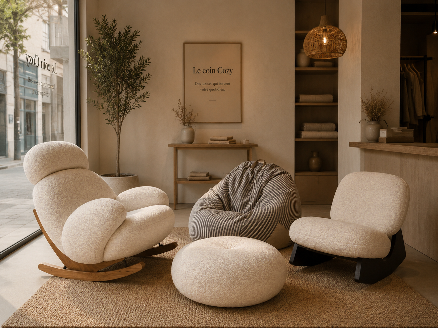 Intérieur cocooning aménagé avec un fauteuil Le Coin Cozy