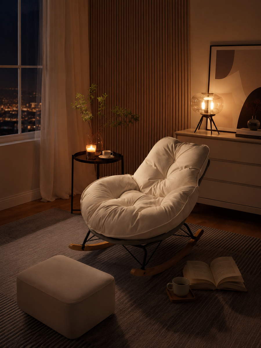 Fauteuil à bascule  blanc cassé | Nestora