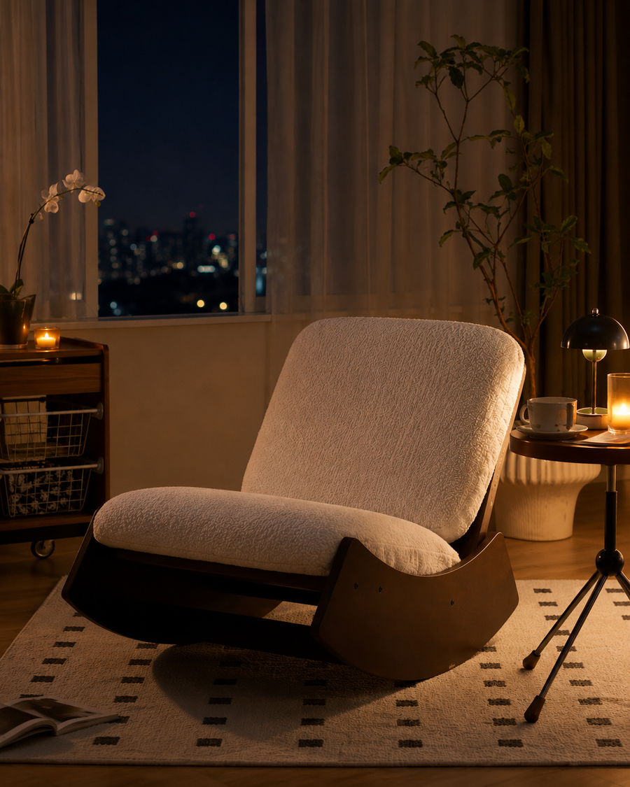Fauteuil à Bascule Minimaliste  en Bouclé premium | CALMIA